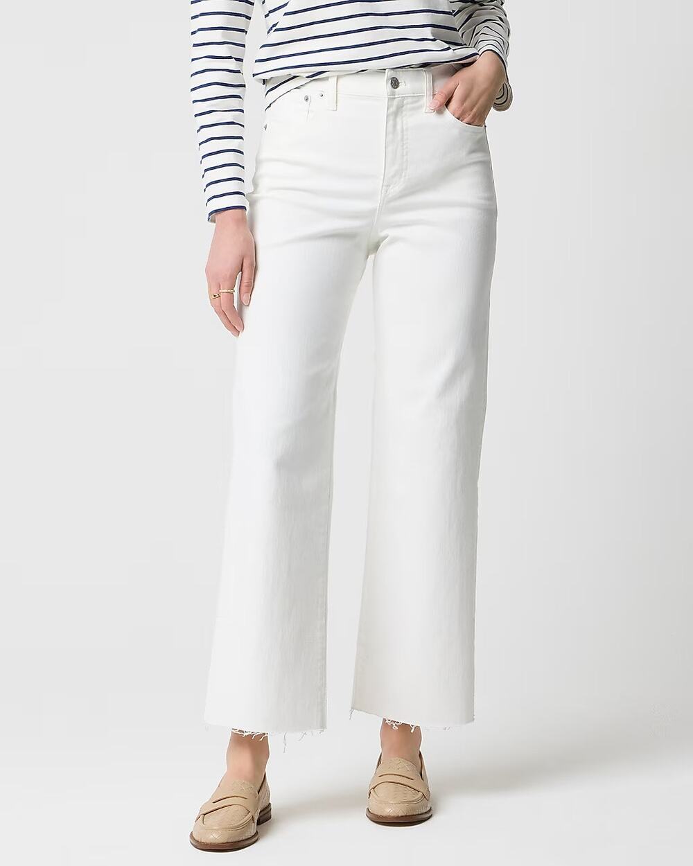 NWT J.Crew Factory Petite Wide-Leg Jean In All-Day Stretch Seashell White 27 P